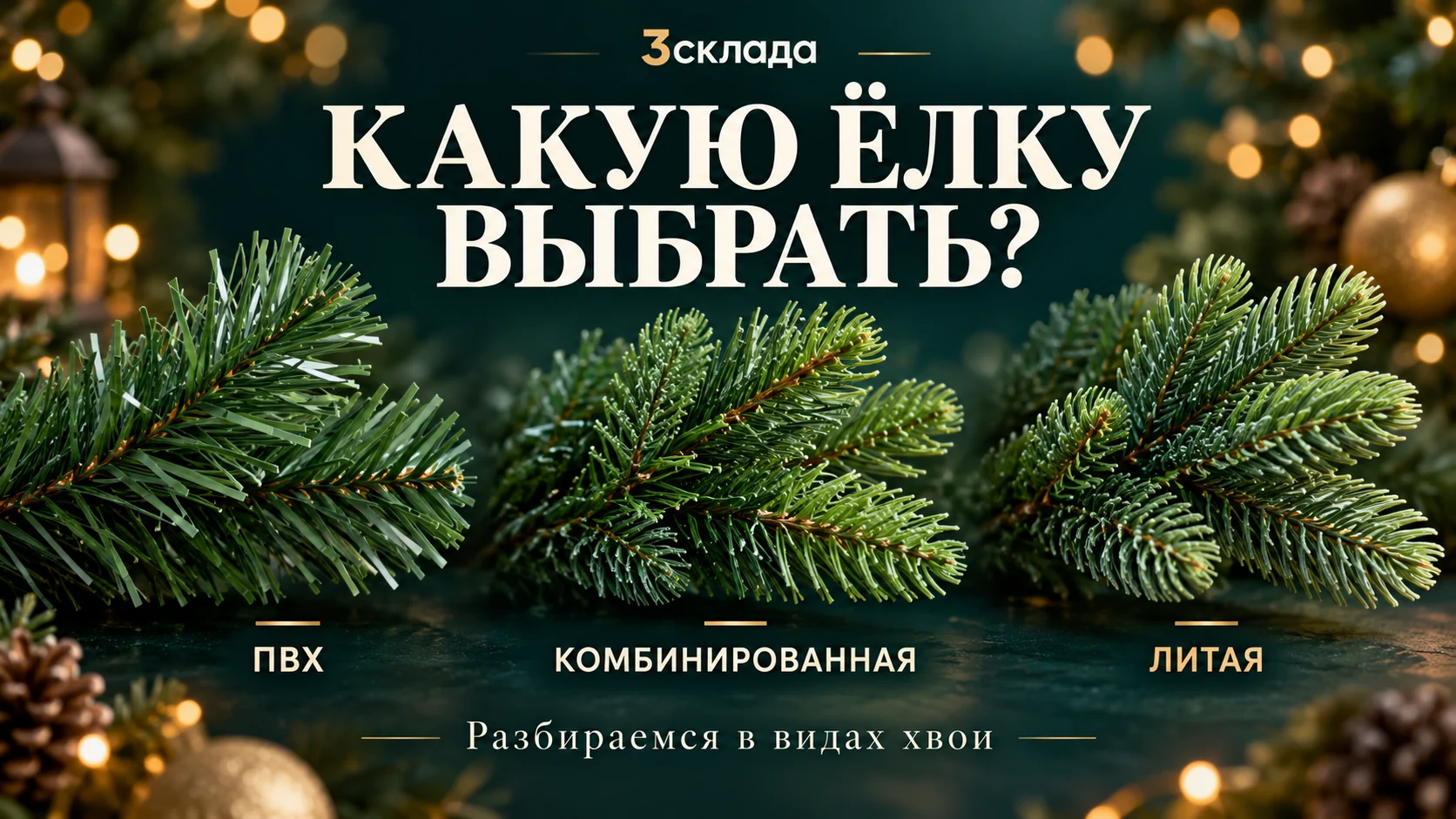 Какую ёлку выбрать: ПВХ, комбинированная или литая — иллюстрация трёх видов искусственной хвои