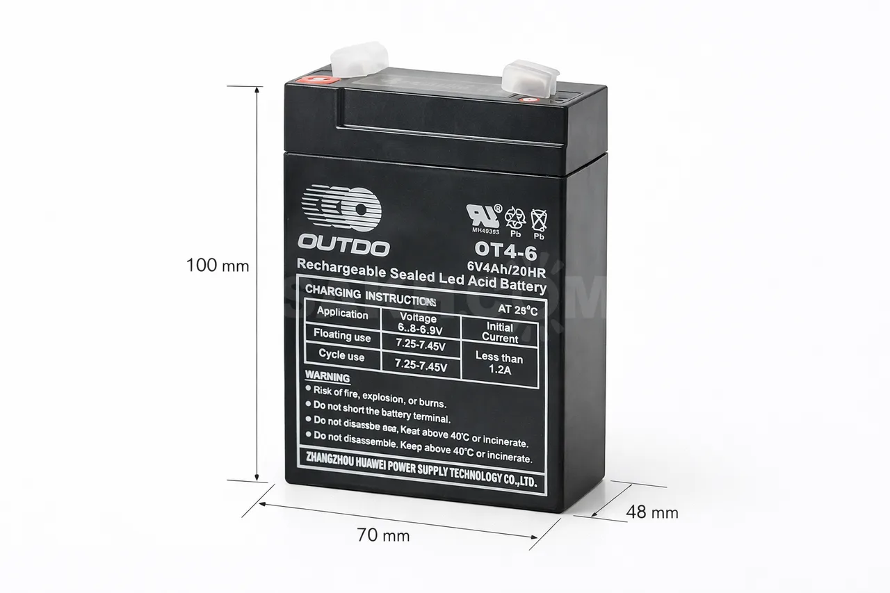 Аккумулятор 6В 4Ач outdo OT4-6 (70×48×100 мм)