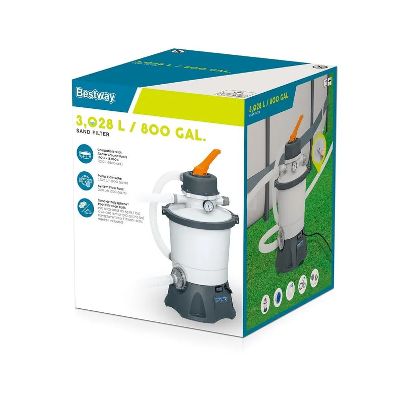 Bestway 58515 Песочный фильтр-насос 3028л/ч, резервуар для песка 8.5кг, фракция 0.45-0.85мм