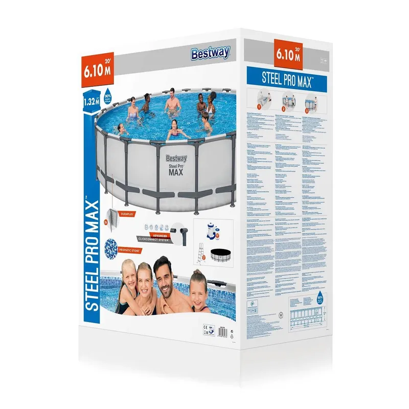 Bestway 561FM Каркасный бассейн Steel Pro Max 610x132см, 33240 л, фил.-нас. 9463 л\ч, лестн, тент