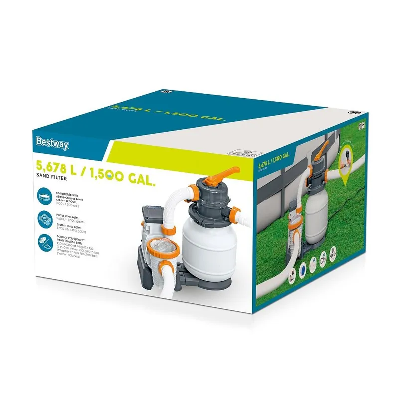 Bestway 58497 BW Песочный фильтр-насос 5678л/ч, резервуар для песка 9кг, фракция 0.45-0.85мм