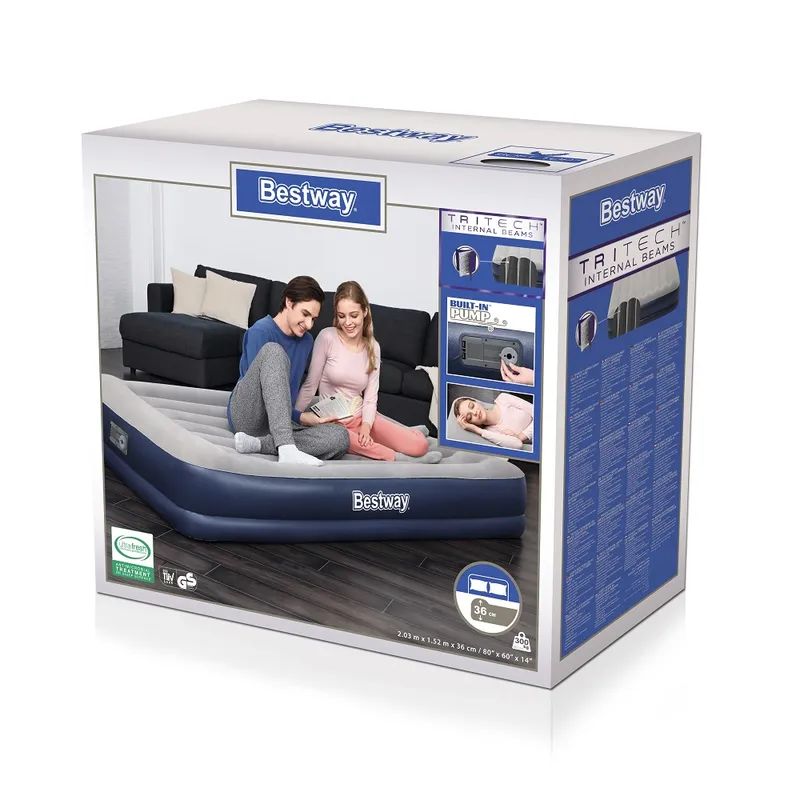 Bestway 67725 BW Надувная кровать 152х203х36см с подголовником, встр.насос 220В, до 300кг