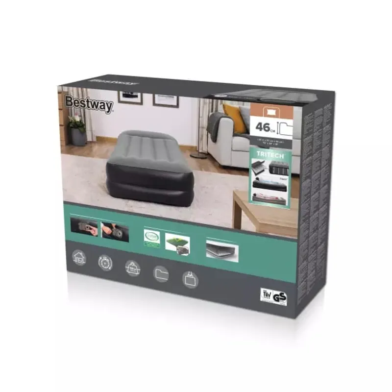 Bestway 67401 BW Надувная кровать 97х191х46см с подголовником, встр.насос 220В, до 150кг