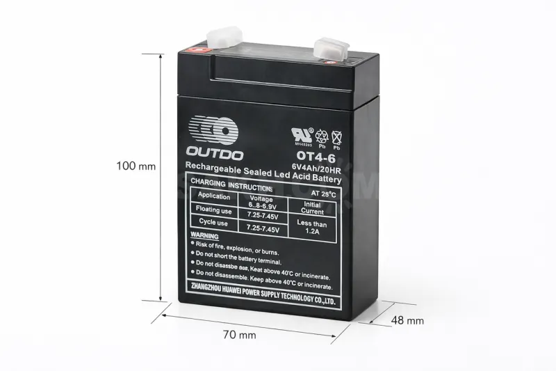 Аккумулятор 6В 4Ач outdo OT4-6 (70×48×100 мм)
