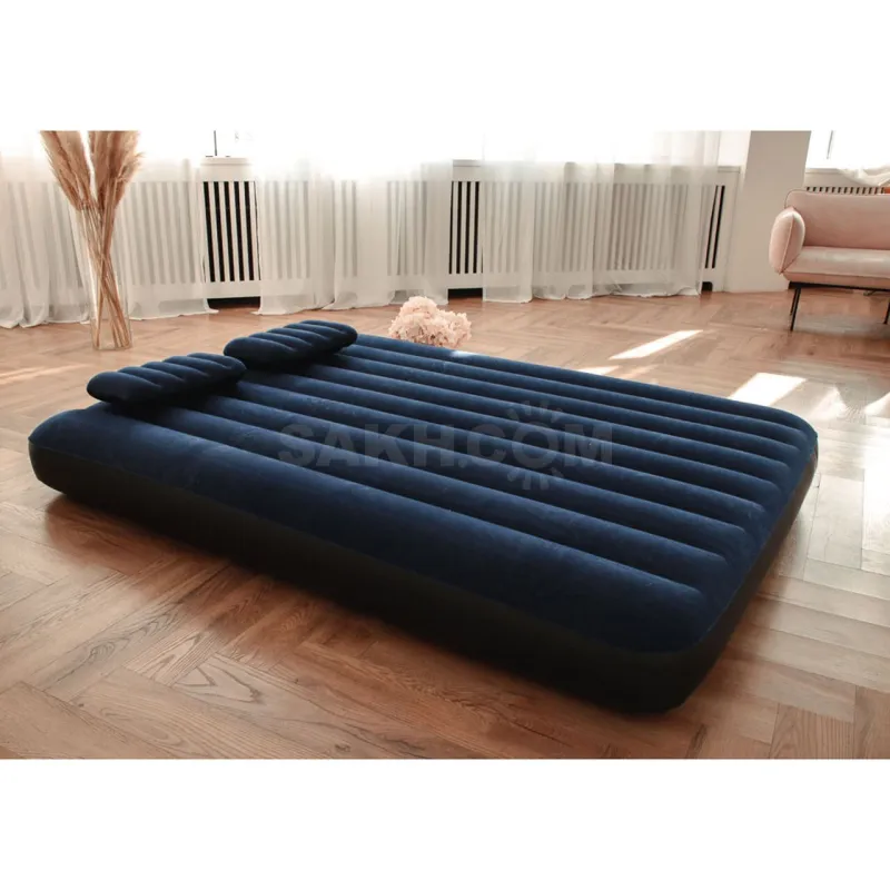 Матрас-кровать надувная intex с насосом и 2 подушками, 152×203×25 см